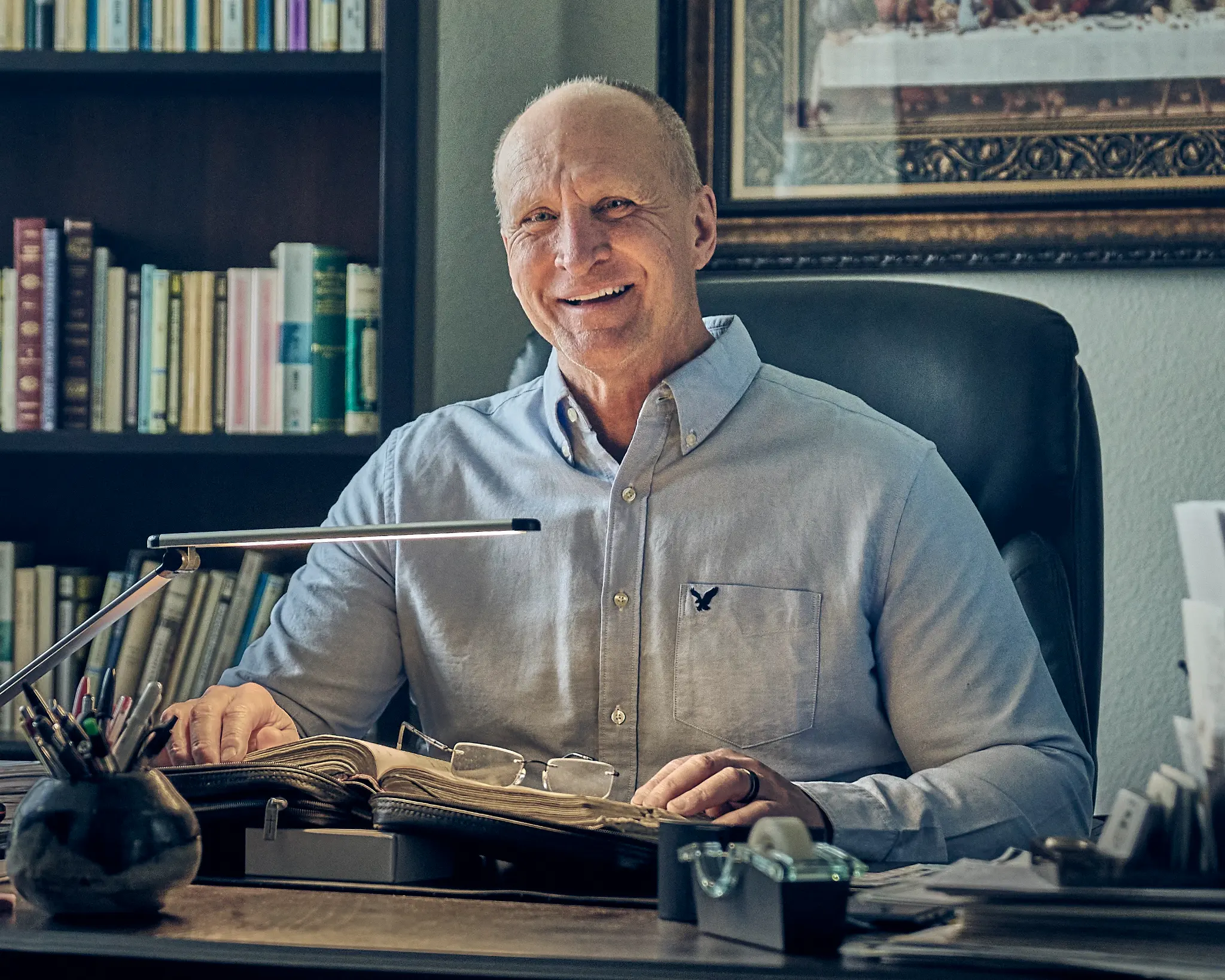 Bernard Bourque at his desk