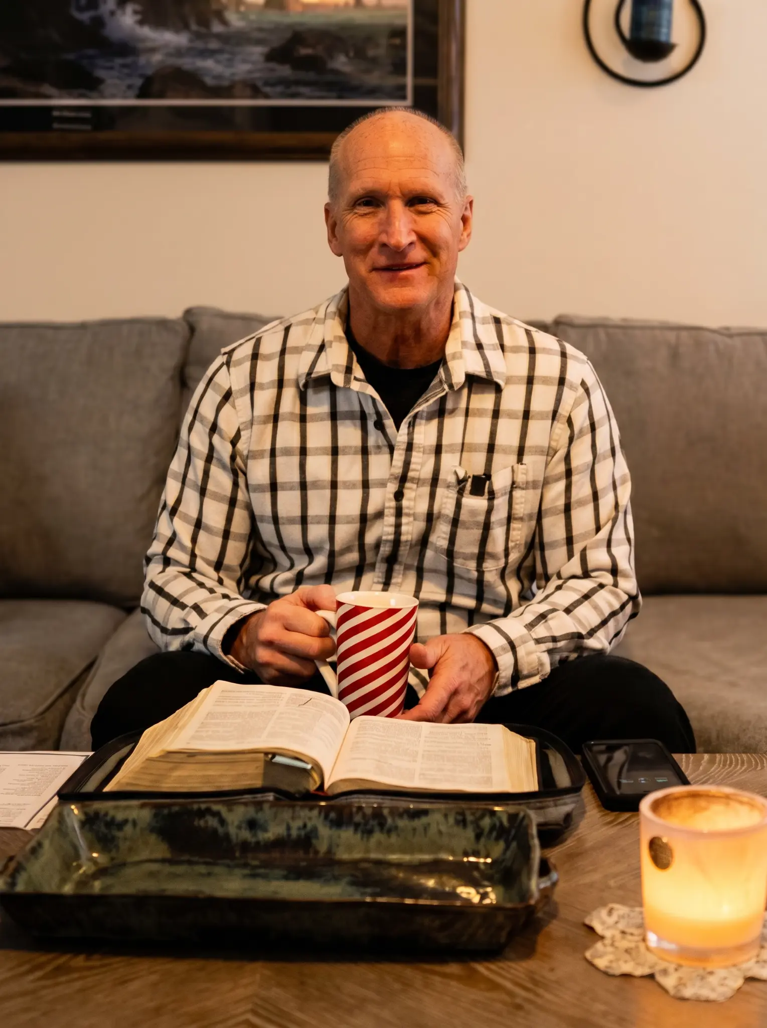 Bernard Bourque with open Bible